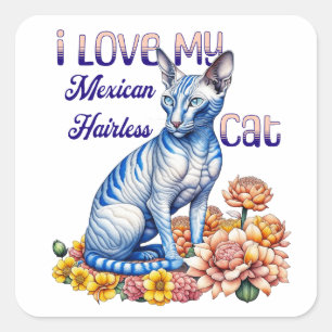 Sticker Carré J'aime mon chat mexicain sans cheveux