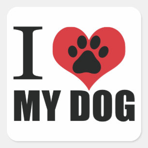 Sticker Carré J'aime mon chien jeter l'oreiller