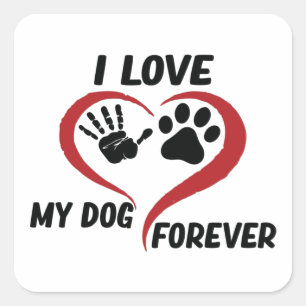 Sticker Carré J'aime mon chien jeter l'oreiller