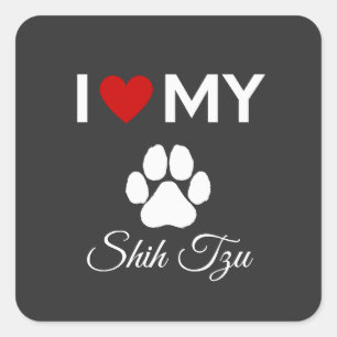 Sticker Carré J'aime mon chien Shih Tzu texte personnalisé