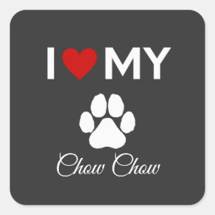 Sticker Carré J'aime mon Chow Chow chien texte personnalisé