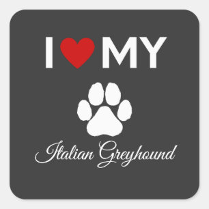 Sticker Carré J'aime mon italien Greyhound chien texte personnal