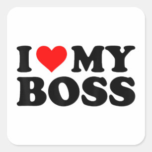 Sticker Carré J'Aime Mon Patron Funny Red Heart Boss Je Coeur Me
