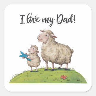 Sticker Carré J'Aime Mon Père Mouton