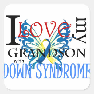 Sticker Carré J'aime mon petit-fils avec syndrome de Down