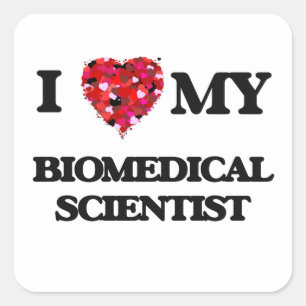 Sticker Carré J'aime mon scientifique biomédical