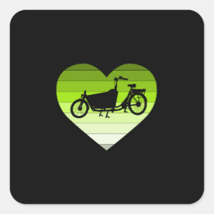 Sticker Carré J'Aime Mon Vélo De Cargo - Green Retro Heart