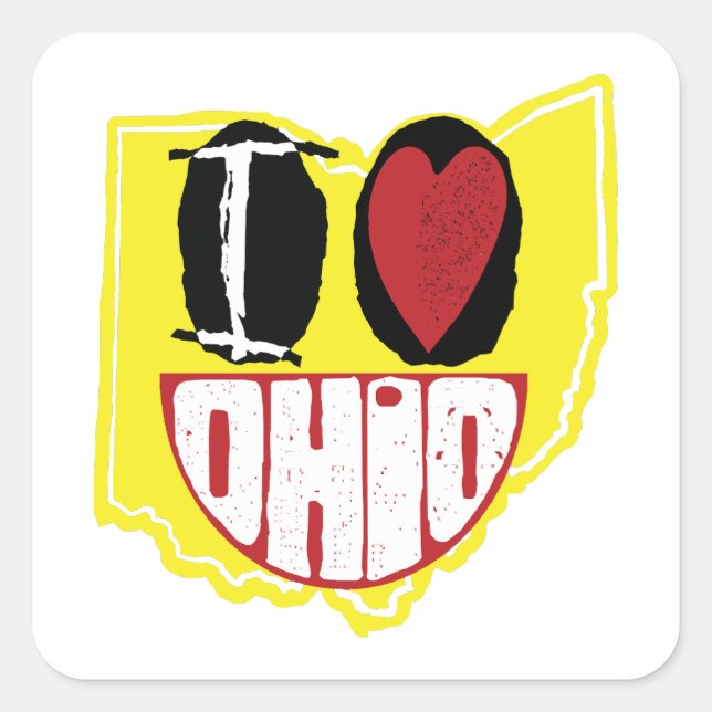 Sticker Carré J'Aime Ohio Sourire Un Visage Heureux (Devant)