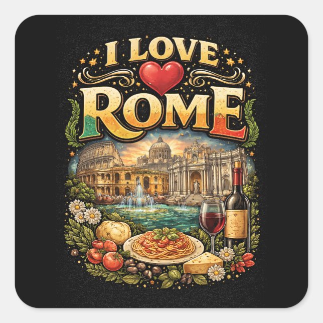 Sticker Carré J'aime Rome (Devant)