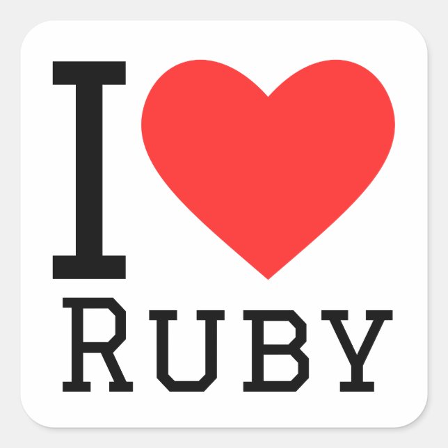 Sticker Carré J'aime Ruby (Devant)