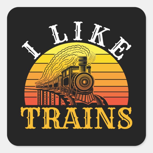 Sticker Carré J'Aime Trains Retro Train Lover (Devant)