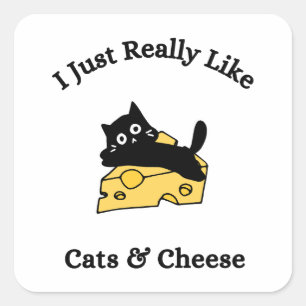 Sticker Carré J'Aime Vraiment Chats & Cheese Black Writing