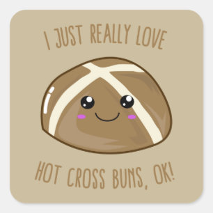 Sticker Carré J'Aime Vraiment Chaud Cross Buns, OK ! Kawaii T-Sh