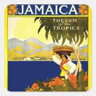 Sticker Carré Jamaïque la perle des Tropiques Travel Poster 1910