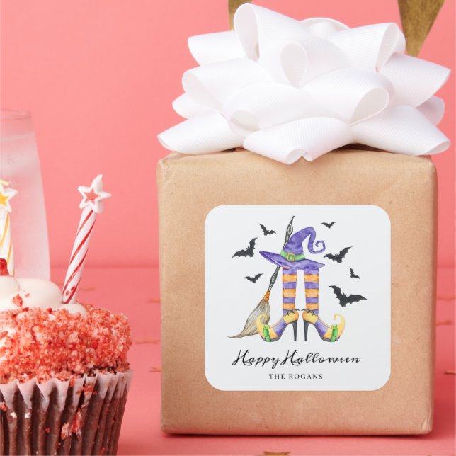 Sticker Carré Jambes de sorcière d'Halloween et Casquette (Fête)