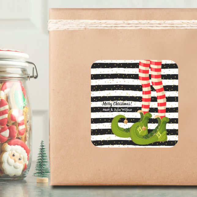 Sticker Carré Jambes elfes sur bandes noires et blanches (Créateur téléchargé)