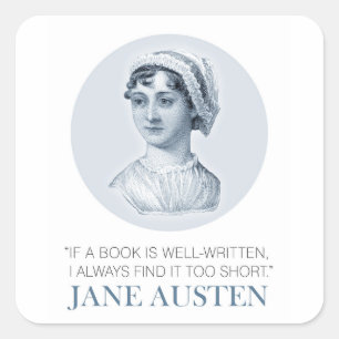 Sticker Carré Jane Austen Portrait et citation sur la lecture