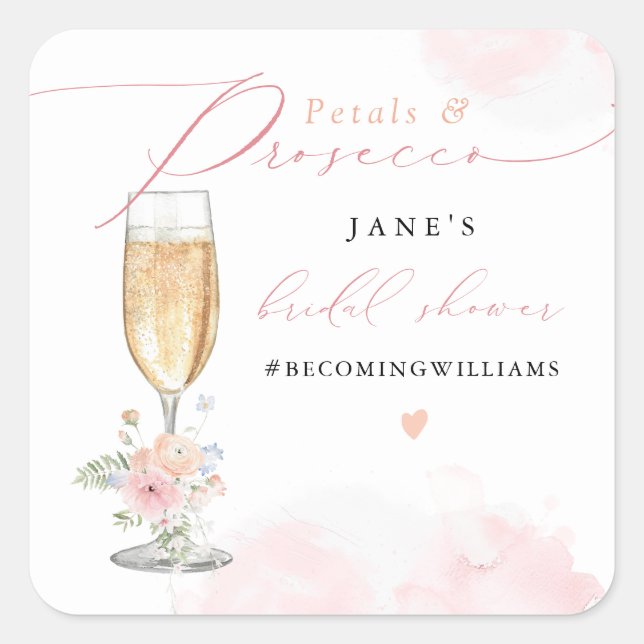 Sticker Carré JANE Blush Fleurs et Prosecco pour l'enterrement d (Devant)