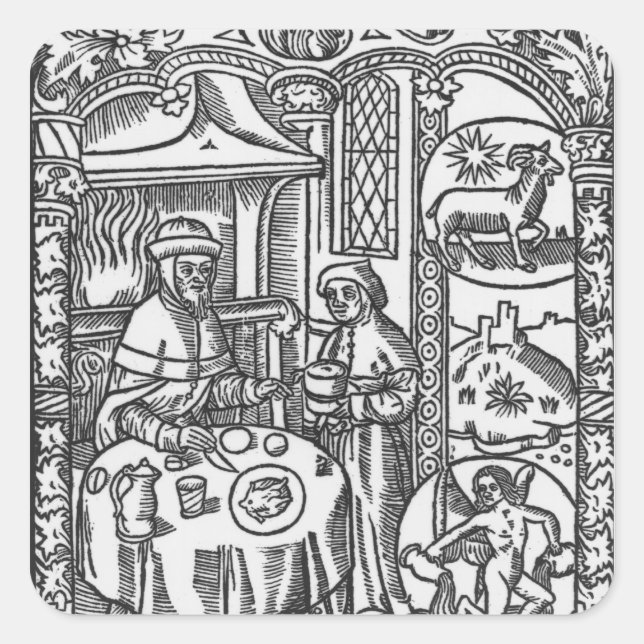 Sticker Carré Janvier, de l'Almanach des Bergers, 1491 (Devant)