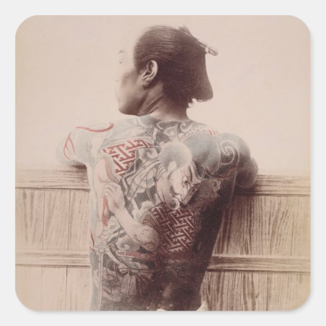 Sticker Carré Japanese Bridegroom's Tattoos, c.1880 (photo) (Devant)
