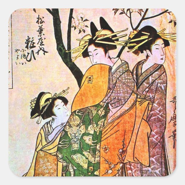 Sticker Carré Japon Graving Three Geisha 1911 (Devant)
