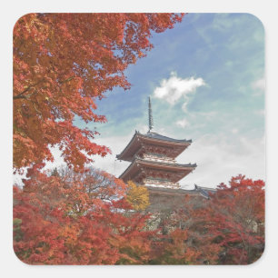 Sticker Carré Japon, Kyoto, Pagode en couleur d'automne