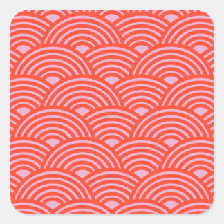 Sticker Carré Japon Vague Seigaiha Motif rose rouge