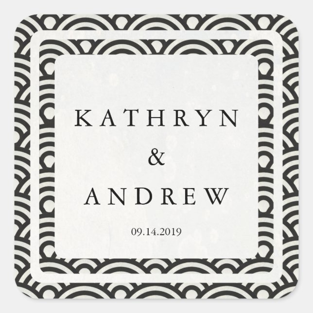 Sticker Carré Japonais Seigaiha Vague des noms personnalisés + M (Devant)