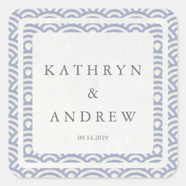 Sticker Carré Japonais Seigaiha Vague des noms personnalisés + M (Devant)