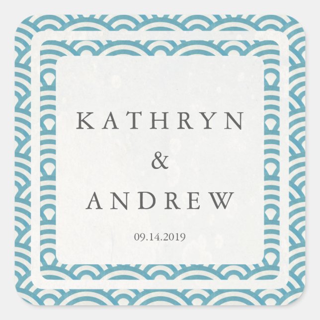 Sticker Carré Japonais Seigaiha Vague des noms personnalisés + M (Devant)