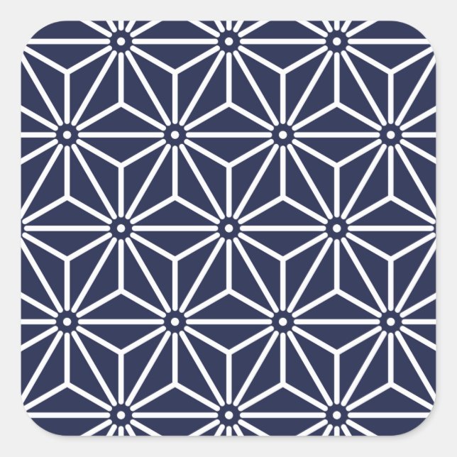Sticker Carré Japonais Yukata Jinbei Asanoha bleu marine (Devant)
