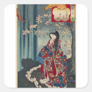 Sticker Carré Japonaise Geisha Lady Japon Art Cool classique