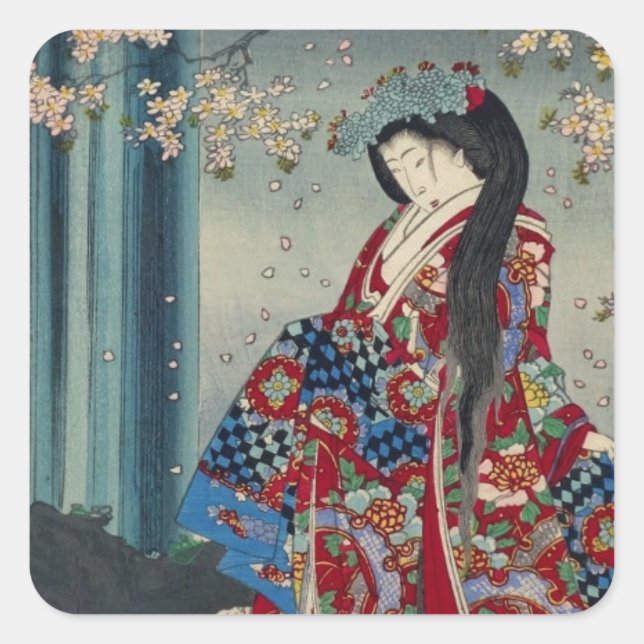 Sticker Carré Japonaise Geisha Lady Japon Art Cool classique (Devant)