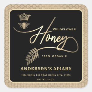 Sticker Carré Jar de miel script moderne queen bee lin look