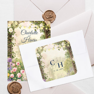 Sticker Carré Jardin anglais tonnelle floral enveloppe de mariag