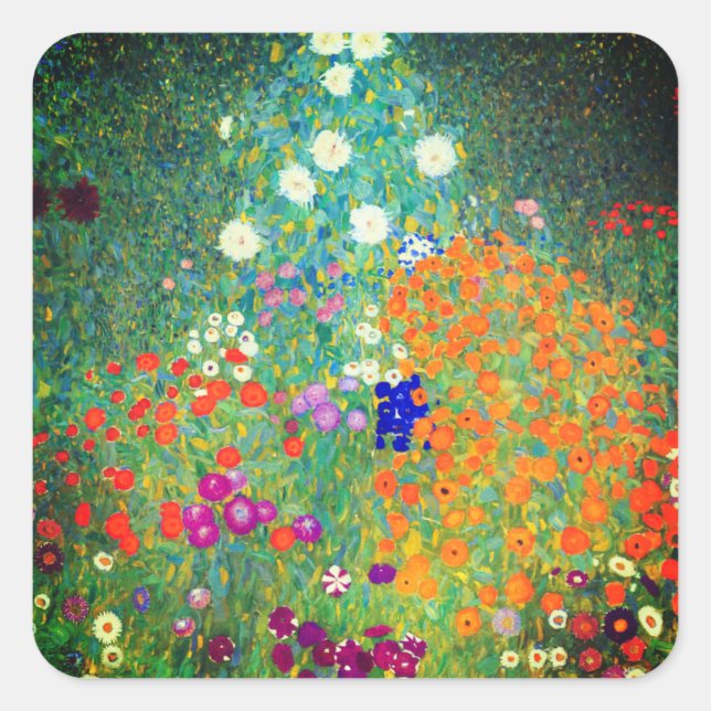 Sticker Carré Jardin aux fleurs Gustav Klimt (Devant)