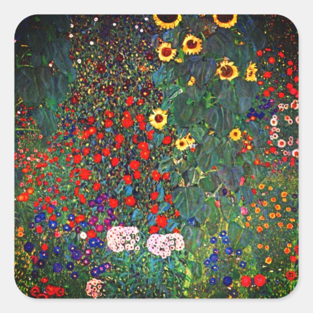 Sticker Carré Jardin aux fleurs Gustav Klimt (Devant)