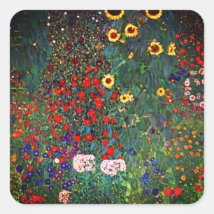 Sticker Carré Jardin aux fleurs Gustav Klimt