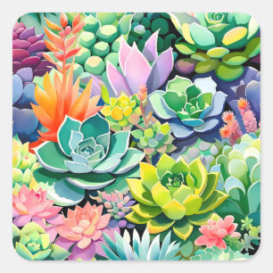 Sticker Carré Jardin botanique de succulentes coloré d'été