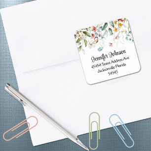 Sticker Carré Jardin Coloré Baby Shower Floral Adresse de Retour