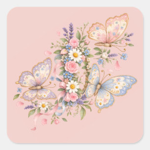 Sticker Carré Jardin d'anniversaire papillon pastel