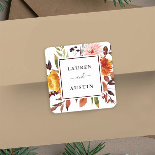 Sticker Carré Jardin d'automne aquarelle mariage Marsala