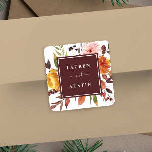 Sticker Carré Jardin d'automne Mariage aquarelle Bourgogne