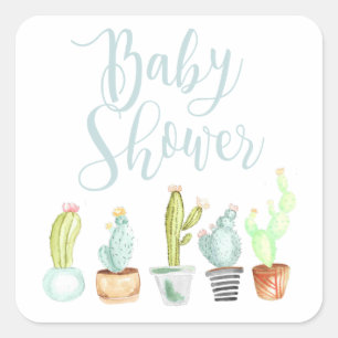Sticker Carré Jardin de Cactus   Baby shower aquarelle
