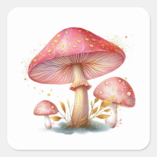Sticker Carré Jardin de champignons rose pâle enchanté