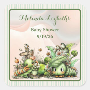 Sticker Carré Jardin de Chenille Mignonne Fête de Bébé