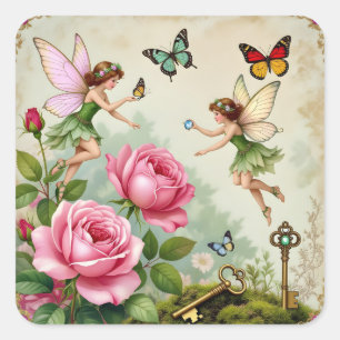 Sticker Carré Jardin de fées florales enchantées