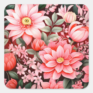 Sticker Carré Jardin de fleurs botaniques vintage en fleurs