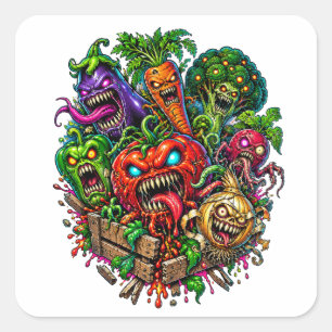 Sticker Carré Jardin de légumes monstrueux, humour horrifique dr