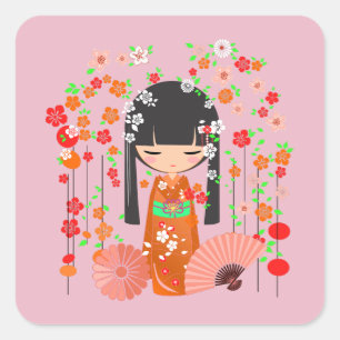 Sticker Carré Jardin de poupées Kokeshi